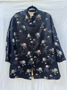 Dynasty for Lord and Taylor Embroidered Black Silk Jacket